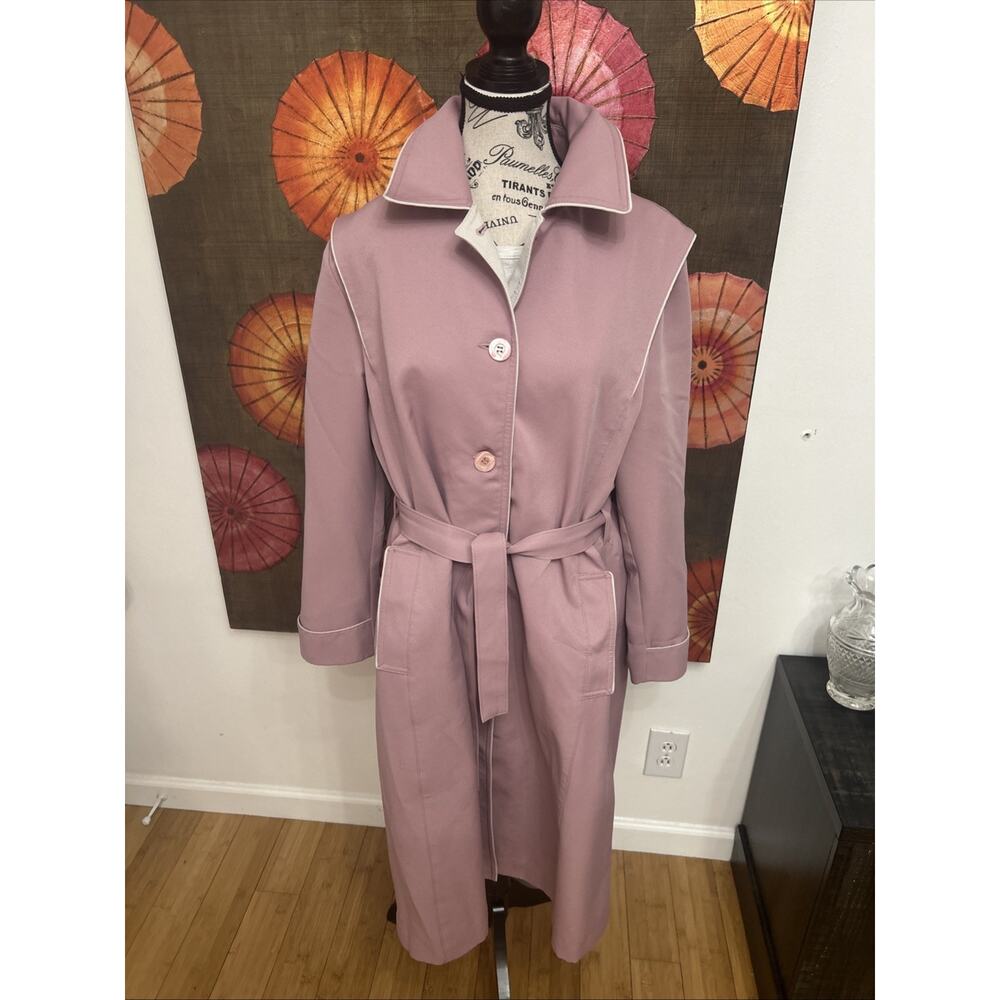 Vintage Lavender Belted Trench Coat Minimal Chic City Classic USA Made Size M/L - Picture 2 of 9